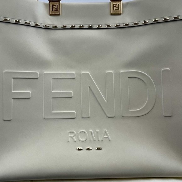 FENDI - Plexiglass Handle Sunshine Medium Cream Shopper Tote w/ Shoulder Strap - Picture 3 of 15